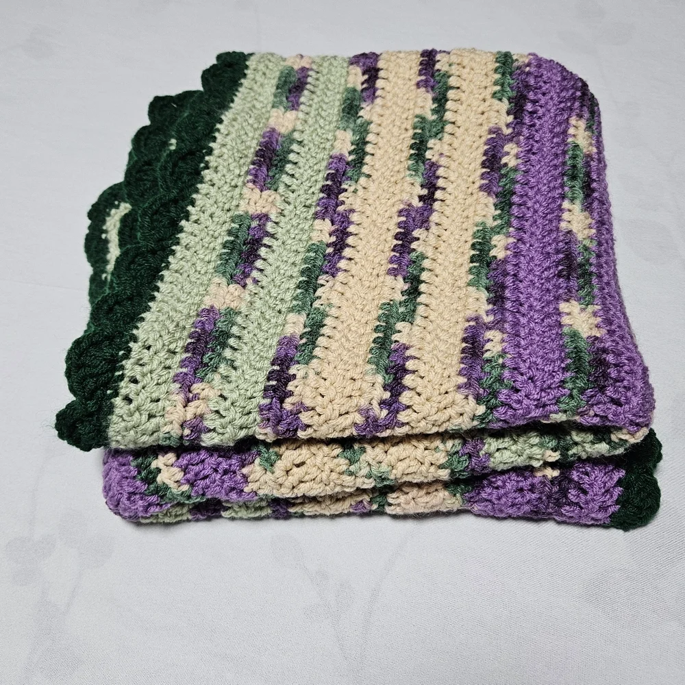 *New* Crochet afghan green purple baby throw blanket  app. 35
